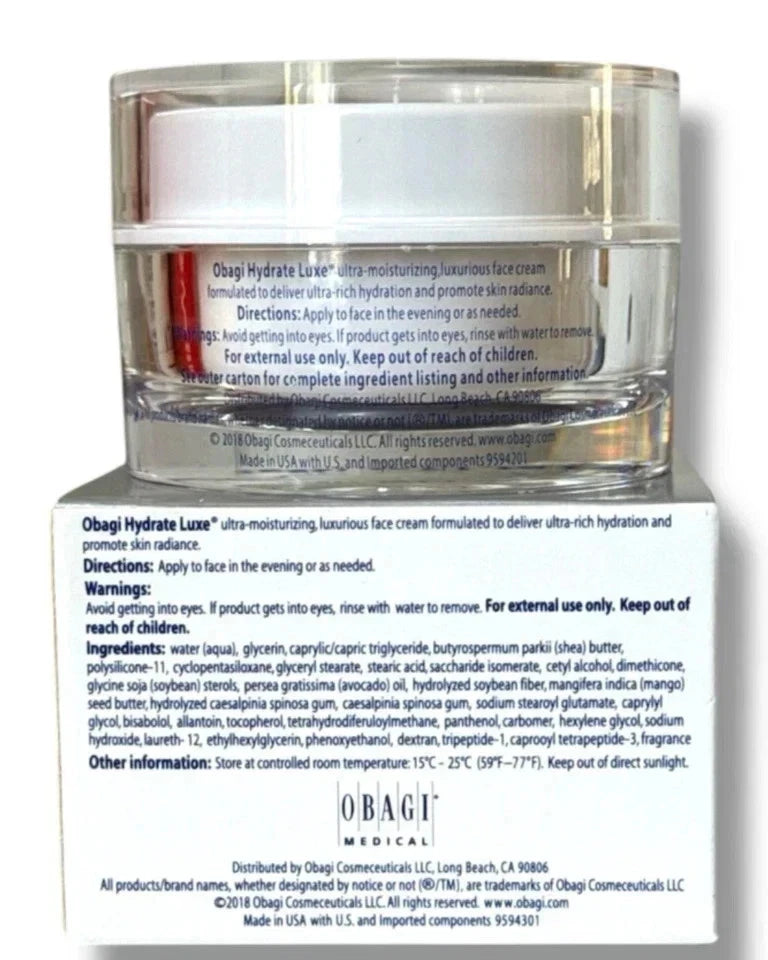 Obagi Hydrate Luxe Moisture-Rich Cream 1.7 fl oz / 48g Overnight Facial Moisturizer New in Box