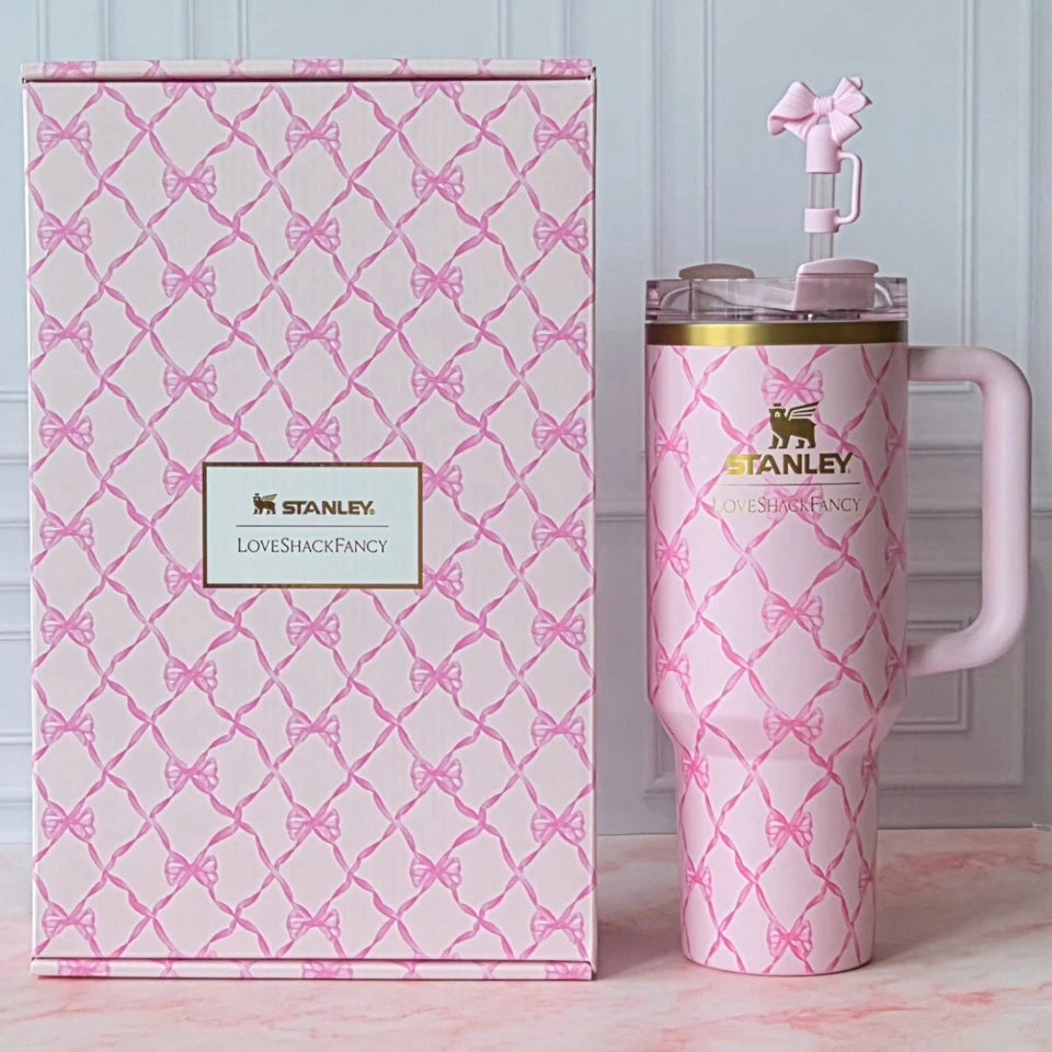 Stanley x LoveShackFancy 40oz Quencher H2.0 FlowState Tumbler – Baby Bow Pink Peppermint