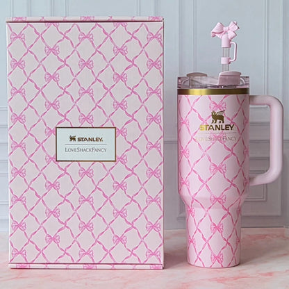 Stanley x LoveShackFancy 40oz Quencher H2.0 FlowState Tumbler – Baby Bow Pink Peppermint