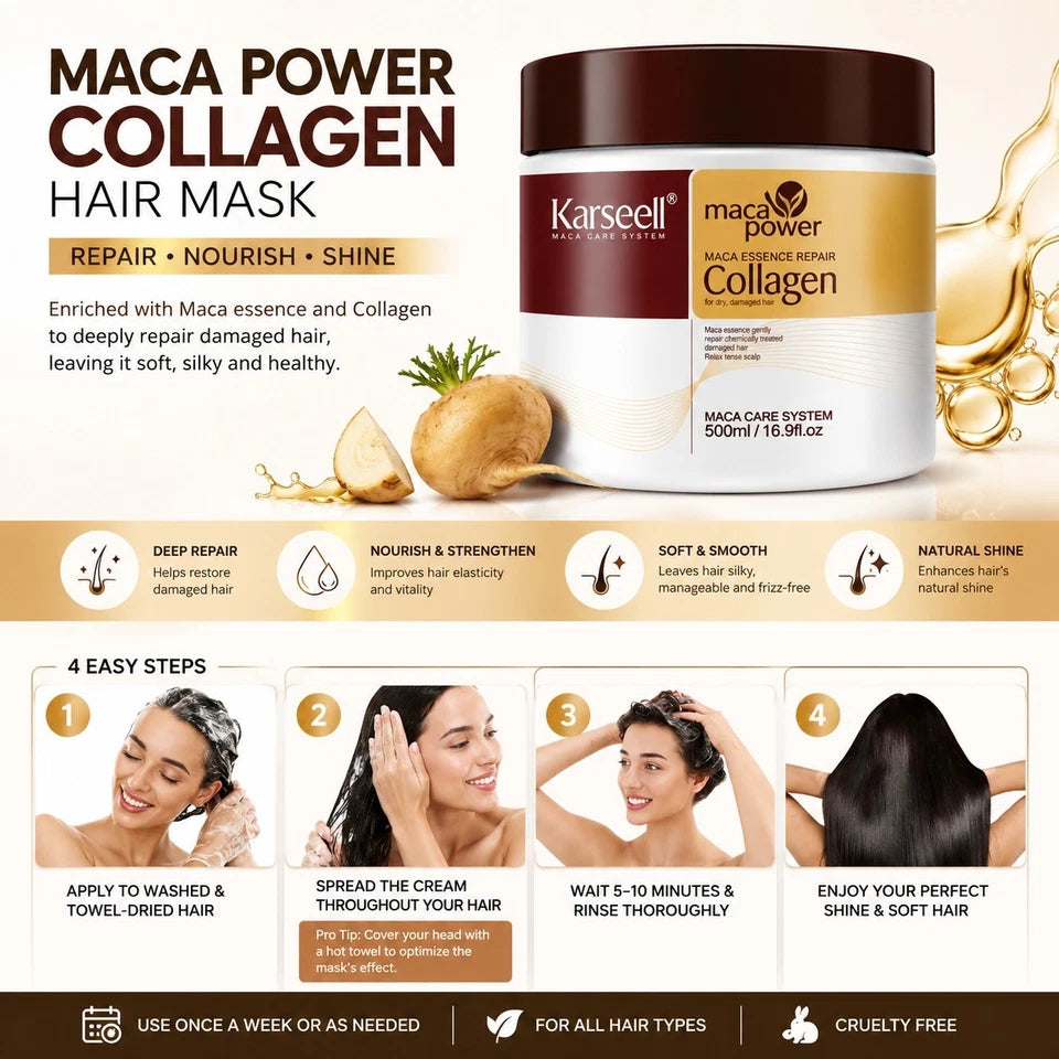 Karseell Maca Collagen Hair Mask 500ml 16.9 oz | Deep Repair Conditioner for Dry & Damaged Hair