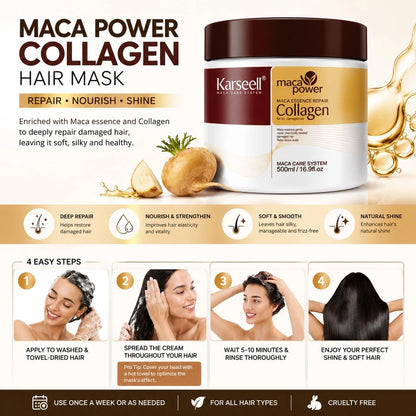 Karseell Maca Collagen Hair Mask 500ml 16.9 oz | Deep Repair Conditioner for Dry & Damaged Hair