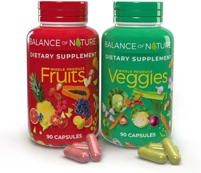Balance of Nature Fruits & Veggies Whole Food Supplement 180 Capsules Set | Vegan Fruit & Vegetable Capsules