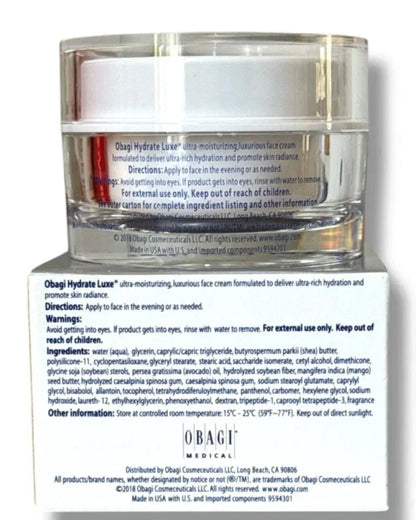 Obagi Hydrate Luxe Moisture-Rich Cream 1.7 fl oz / 48g Overnight Facial Moisturizer New in Box
