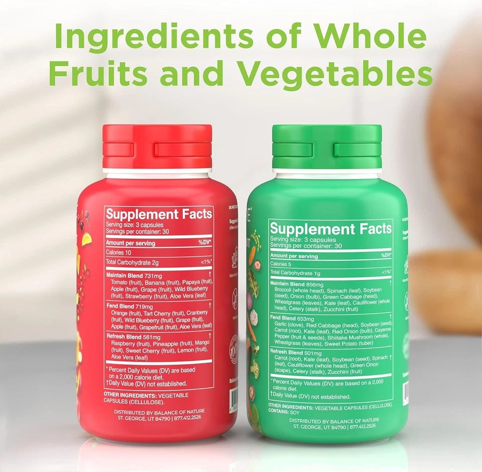 Balance of Nature Fruits & Veggies Whole Food Supplement 180 Capsules Set | Vegan Fruit & Vegetable Capsules